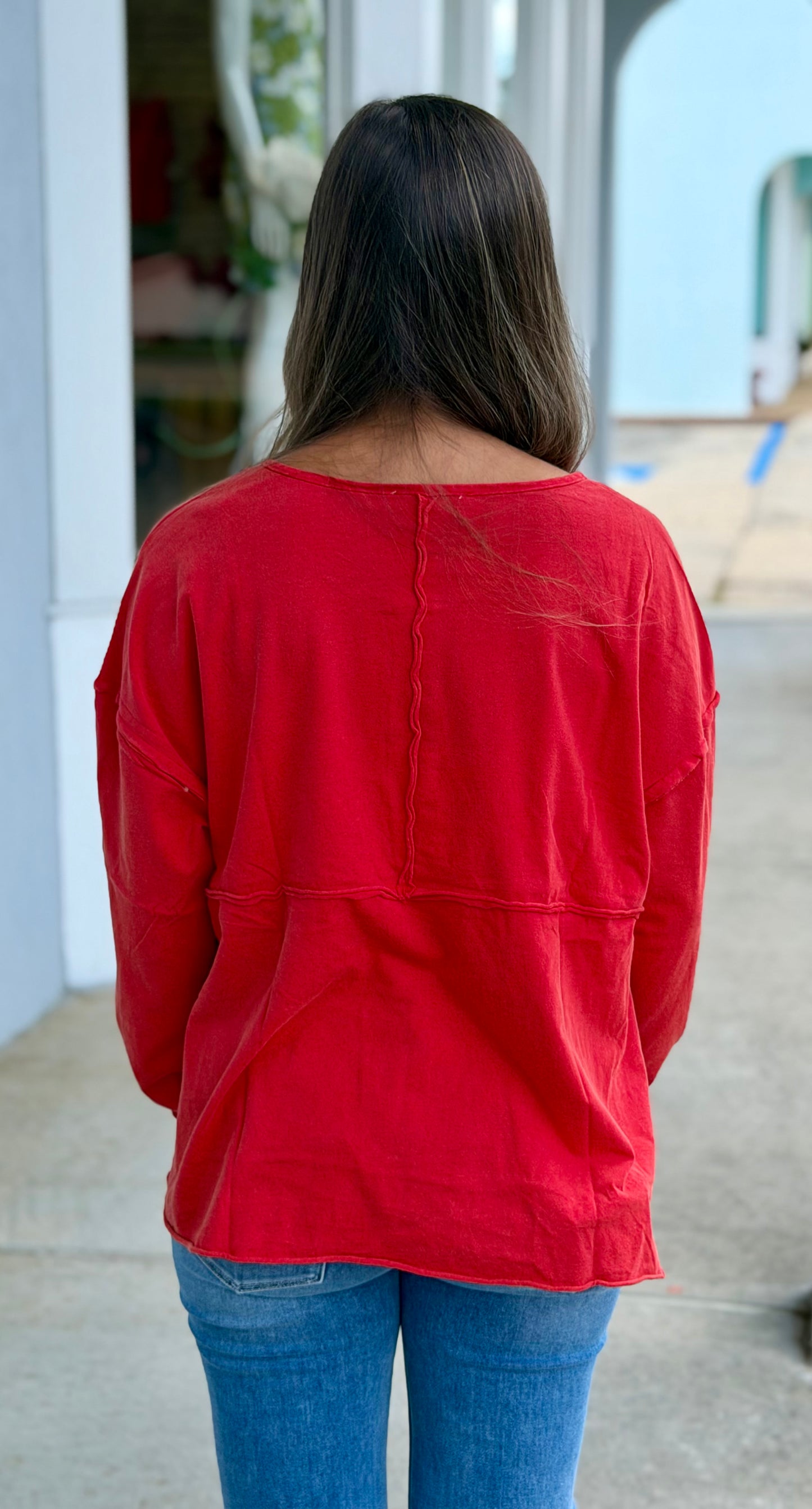 Knit Button Top, Red