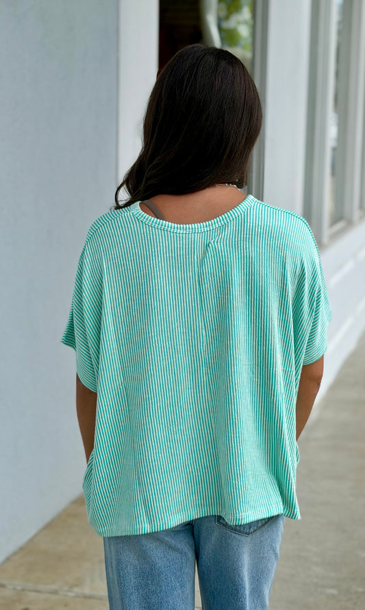 Ribbed Striped Oversized Top, Mint