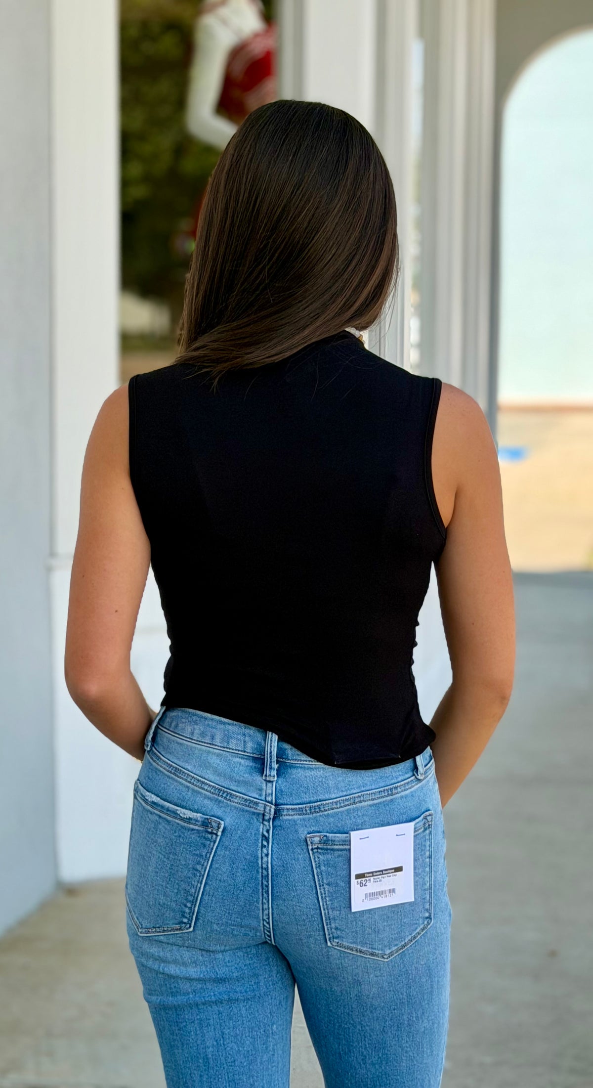 Mock Neck Ruched Sleeveless Knit Top, Black