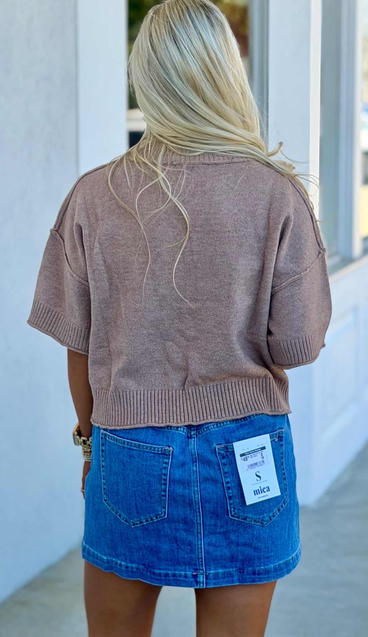 Mocha Mock Neck Dropped Shoulder Knit Top