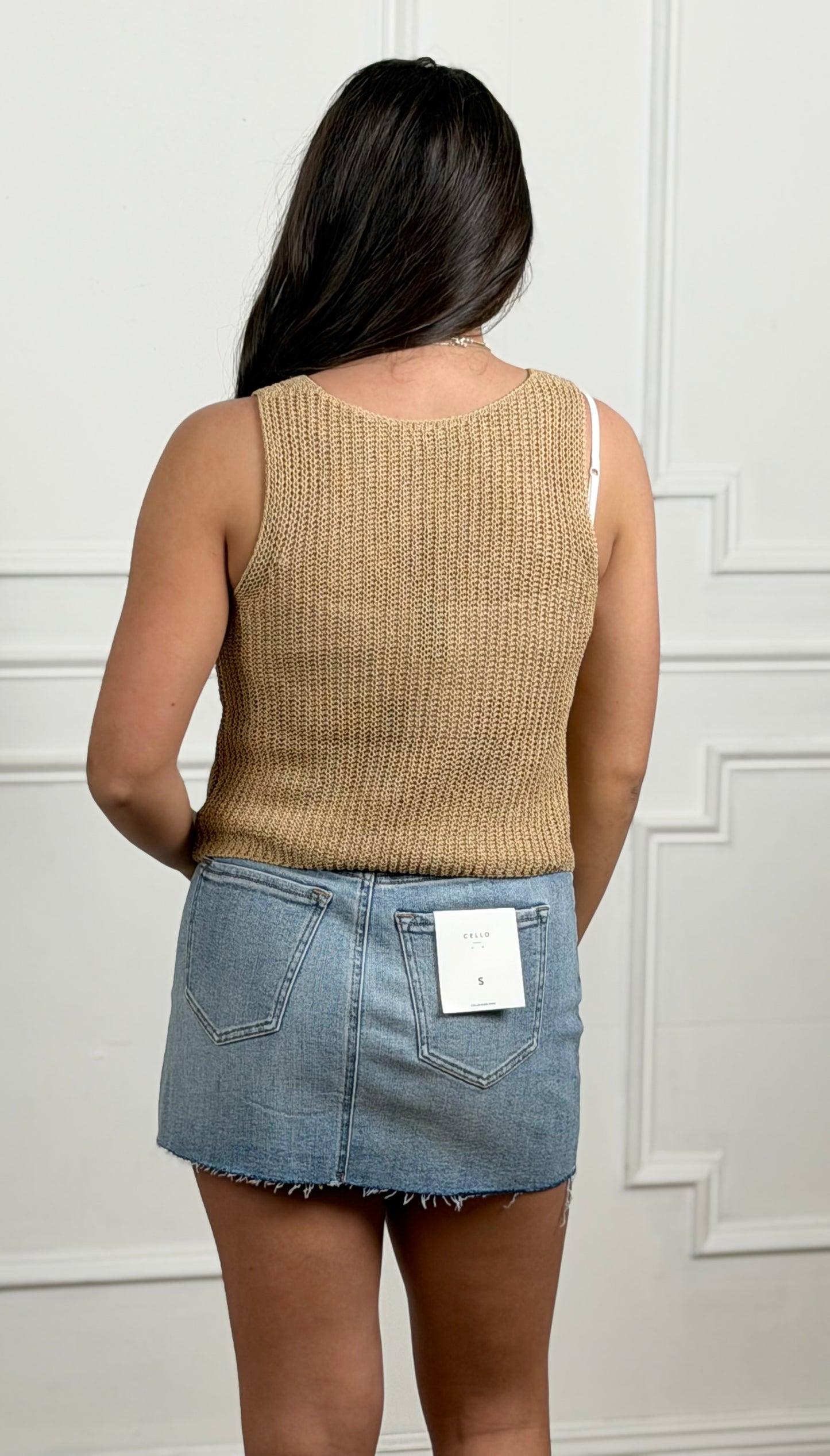 Taupe V Neck Ribbed Knit Vest