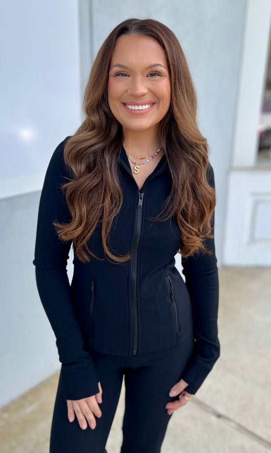 Black Nylon Rib Jacket