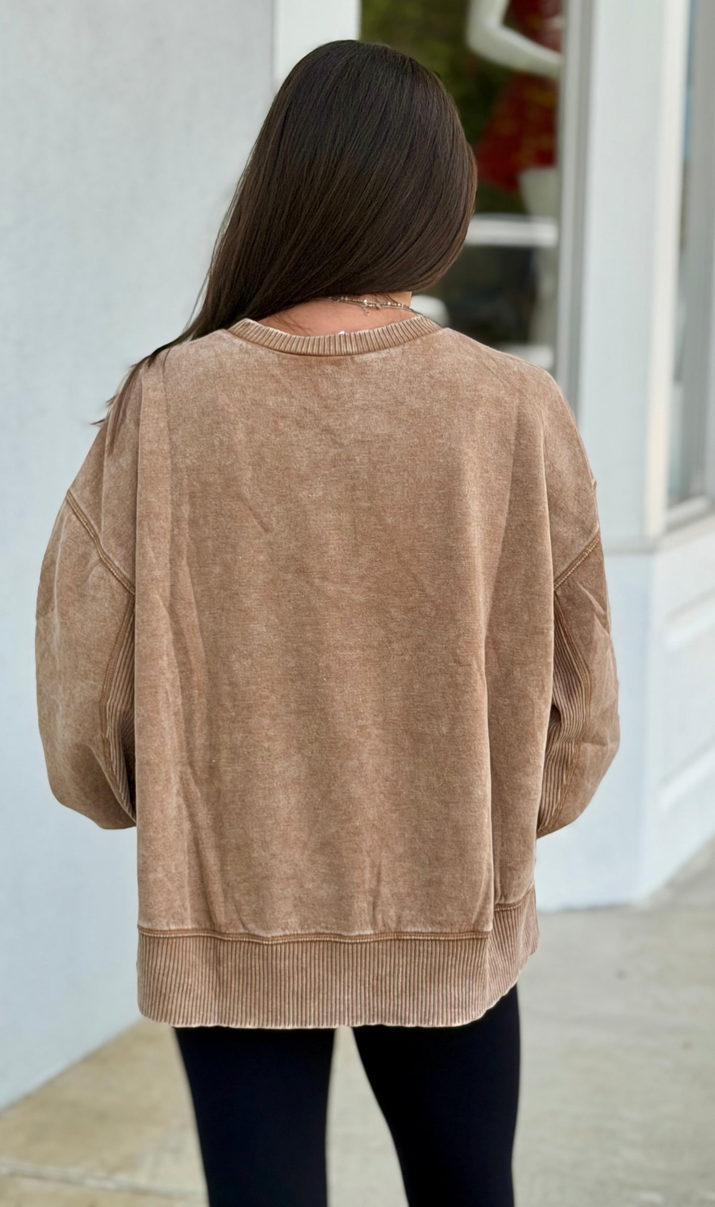 Acid Wash Fleece Pullover, Deep Camel