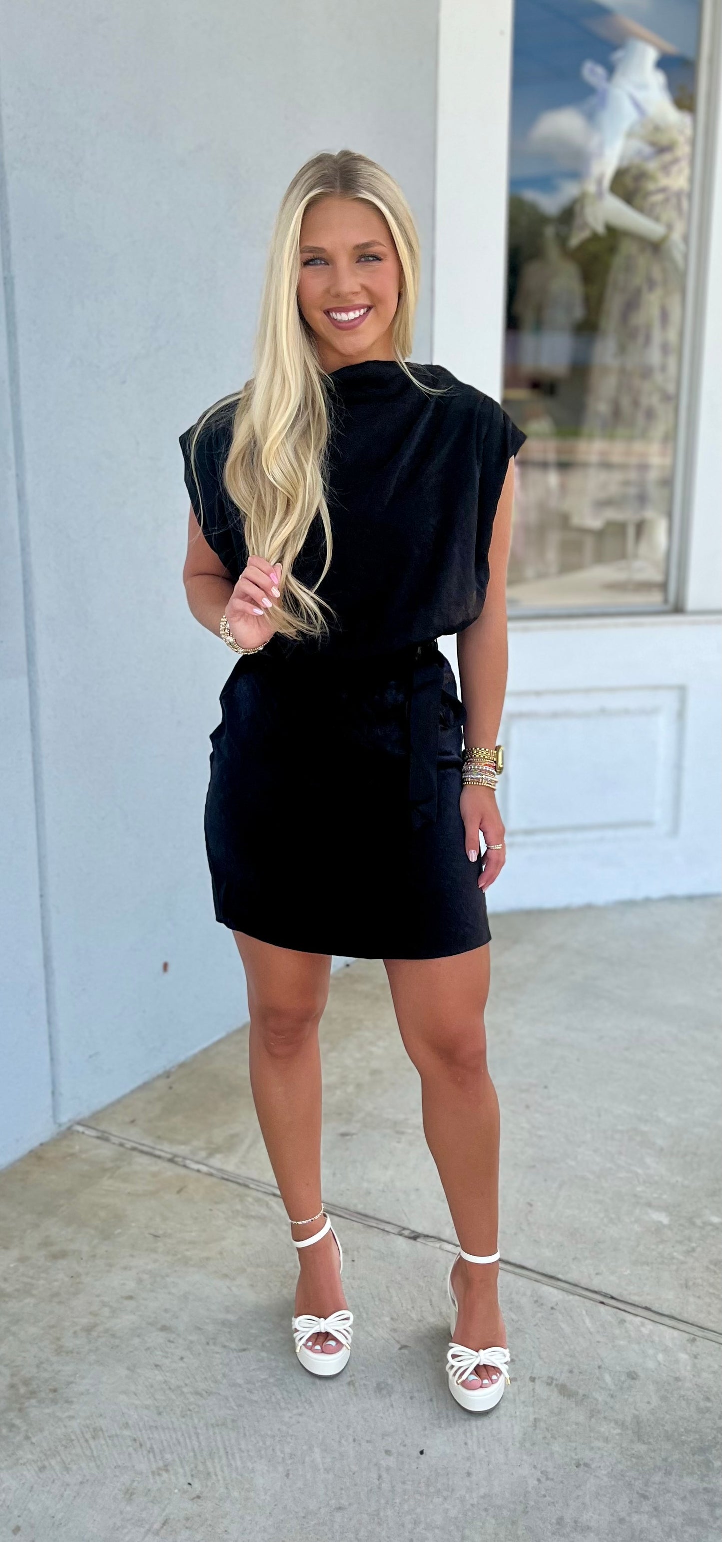 Black Mock Neck Sleeveless Dress