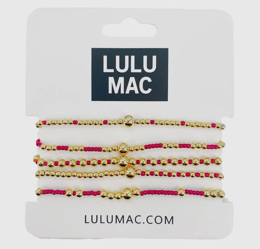 Lulu Mac Multi Color Bracelet Stack, Red
