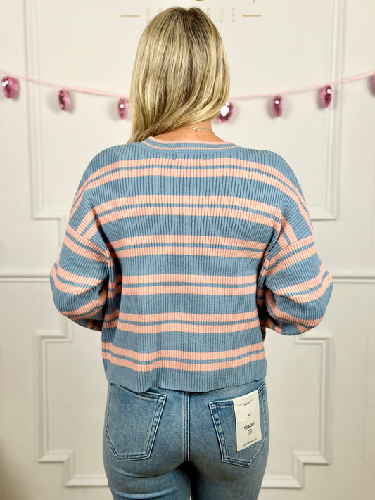 Trail Mix Striped Pullover , Light Blue