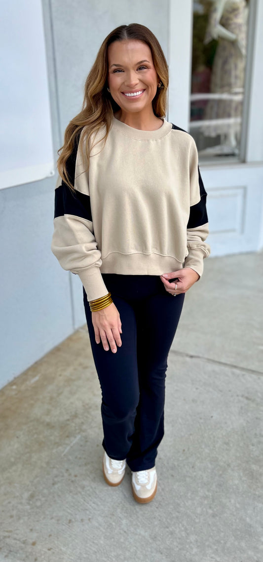 Bone/Black Contrast Edge Sweatshirt