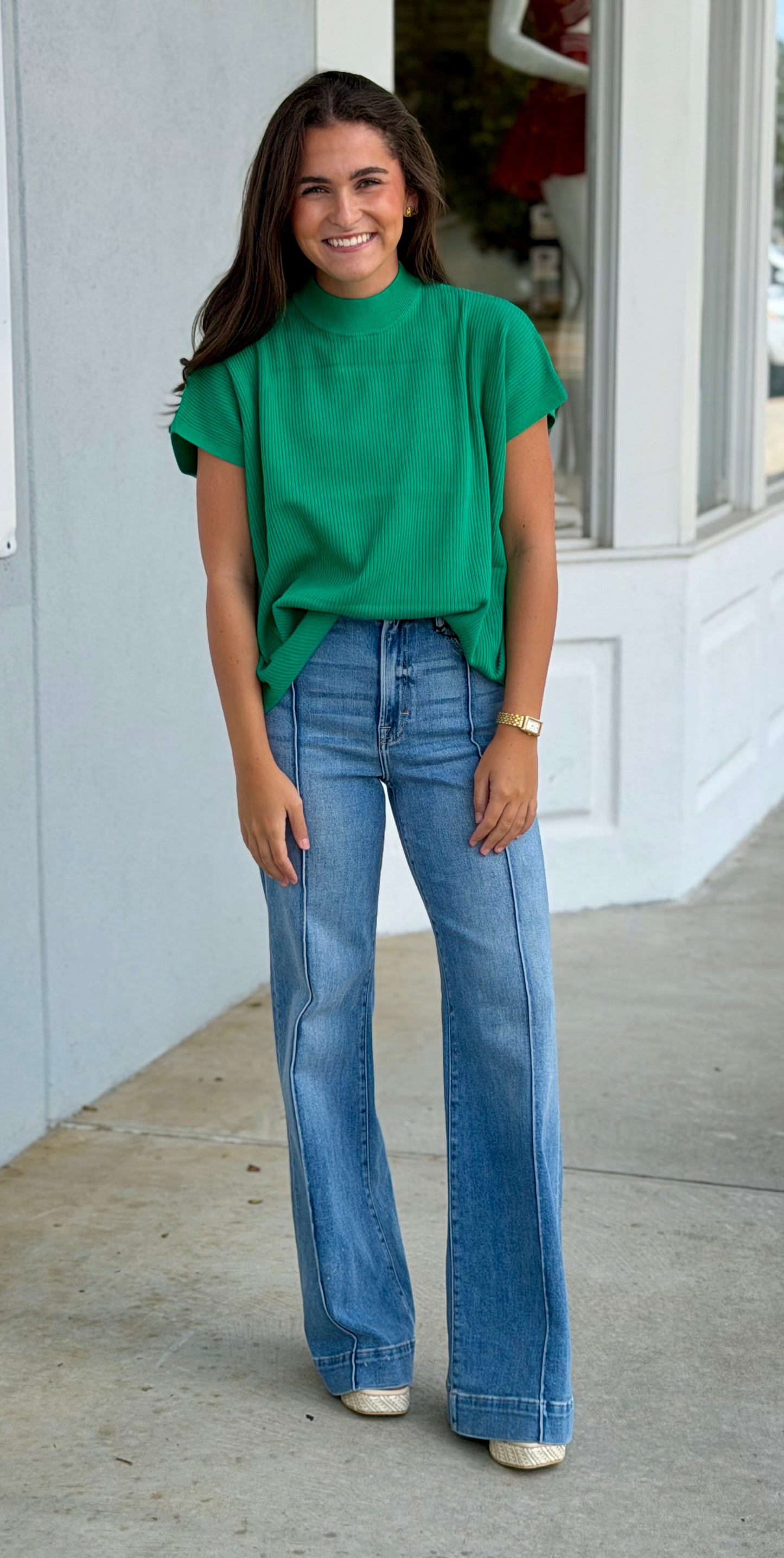 Viscose Mock Neck Boxy Sweater, K Green