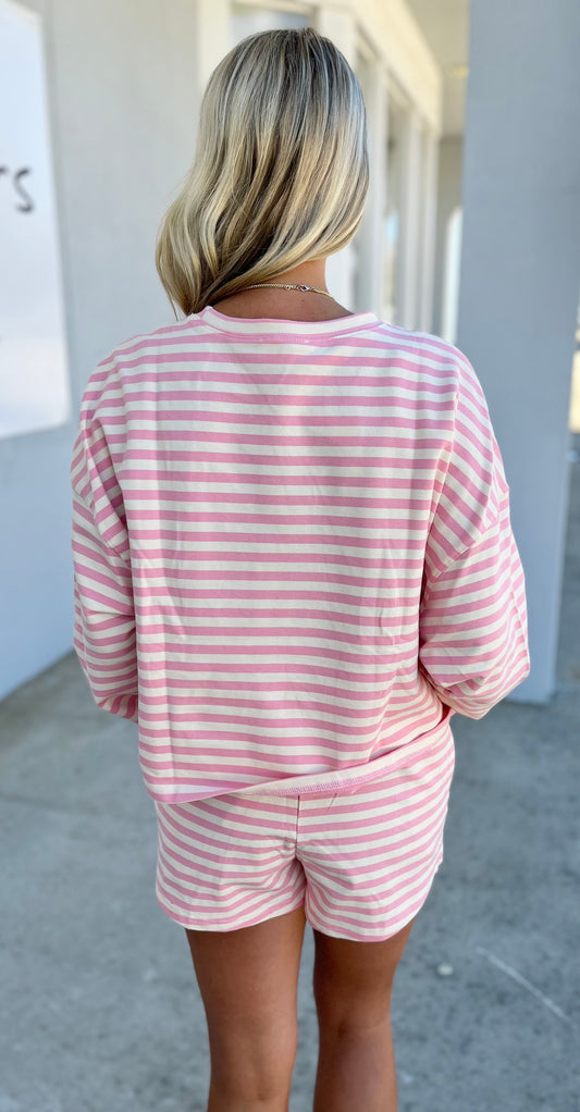 Striped Terry Loose Fit Sweatshirt, Pink/Cream