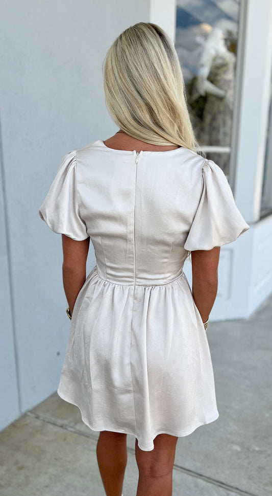 Beige Bow Mini Dress