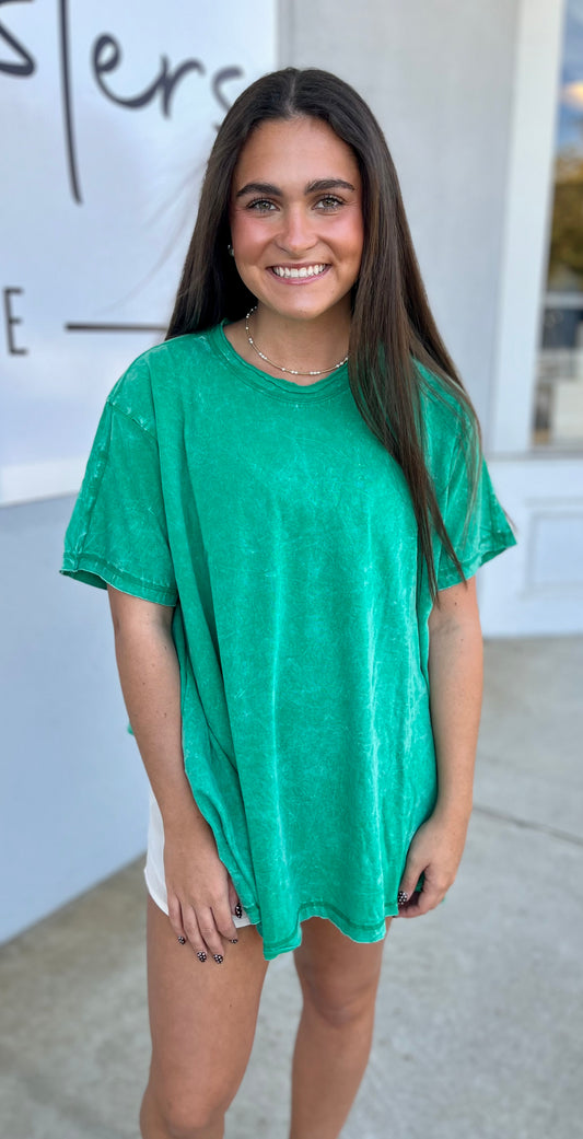 Crinkle Washed Cotton Oversized Top, K Green
