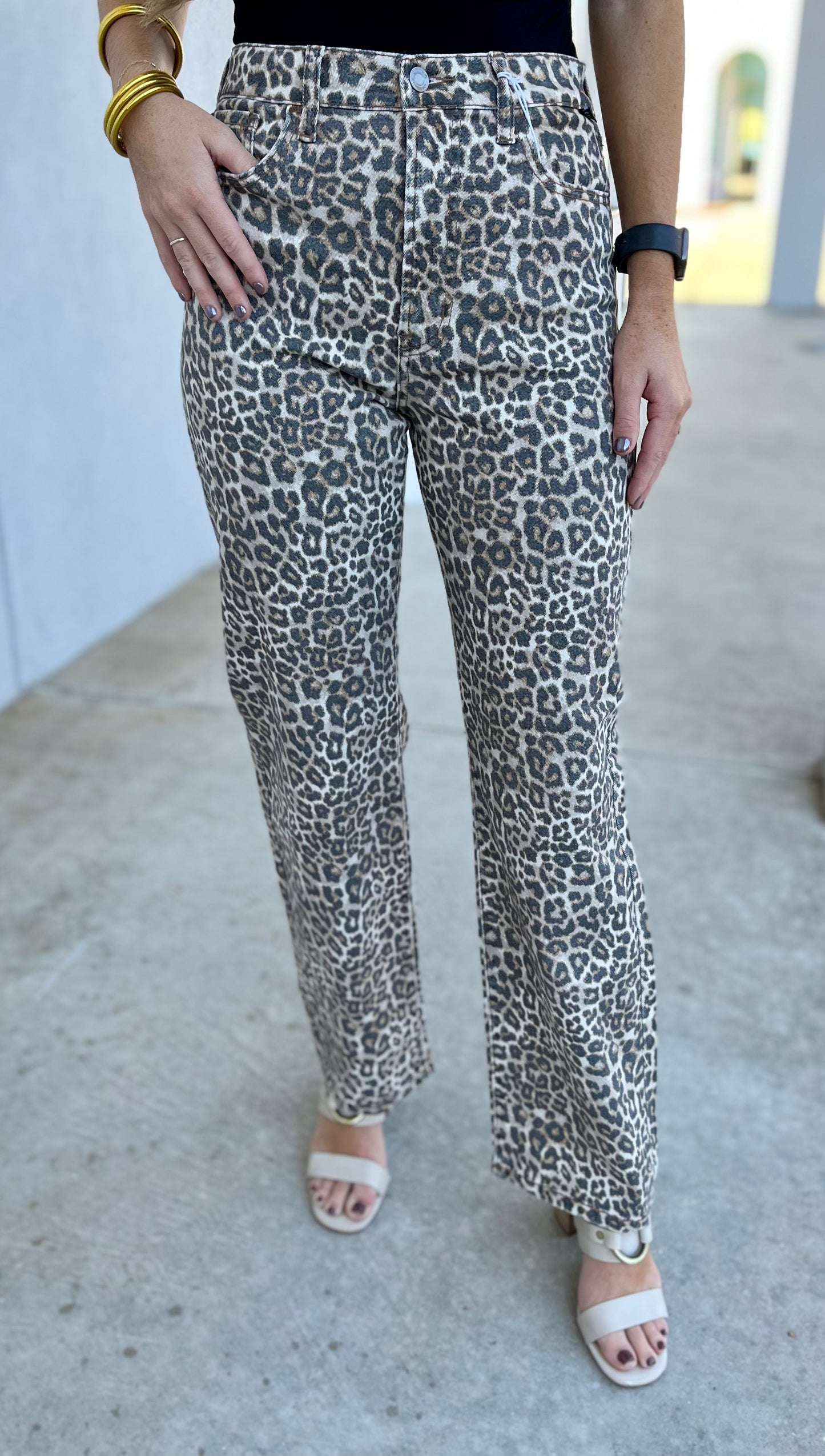 Lepard Washed High Rise Dad Jean