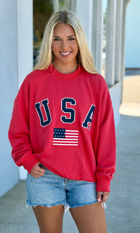 Tomato Long Sleeve Crew Neck USA Sweatshirt