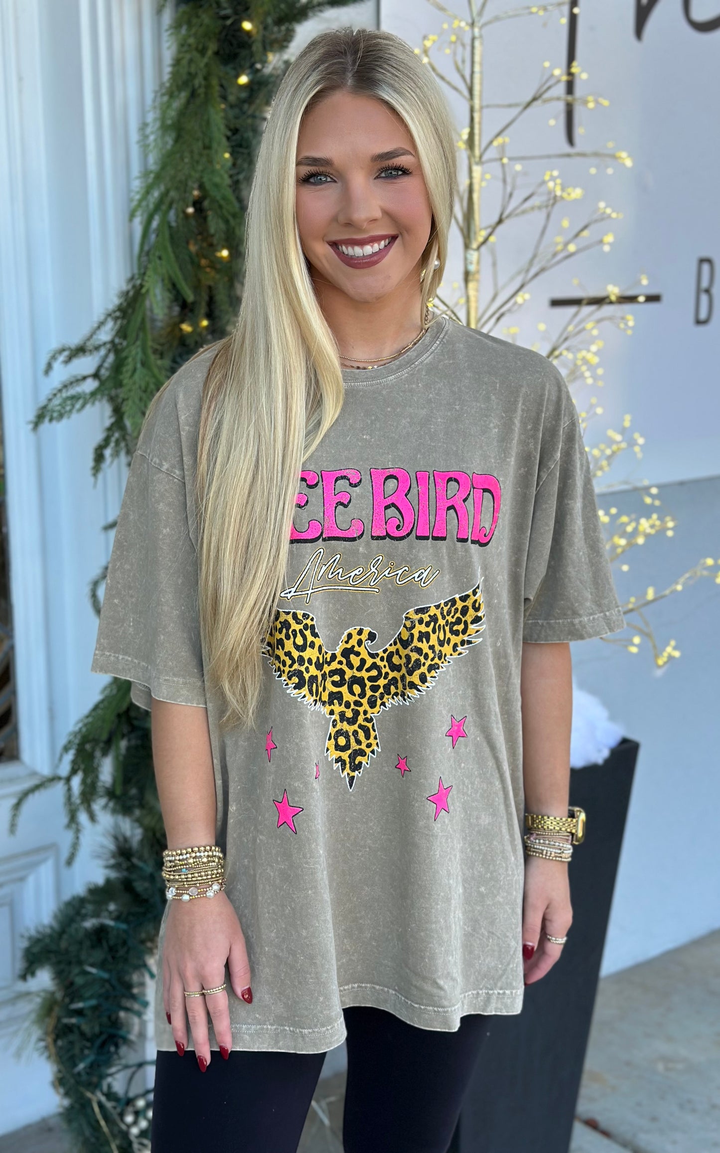 Mocha Leopard Free Bird Graphic Tee