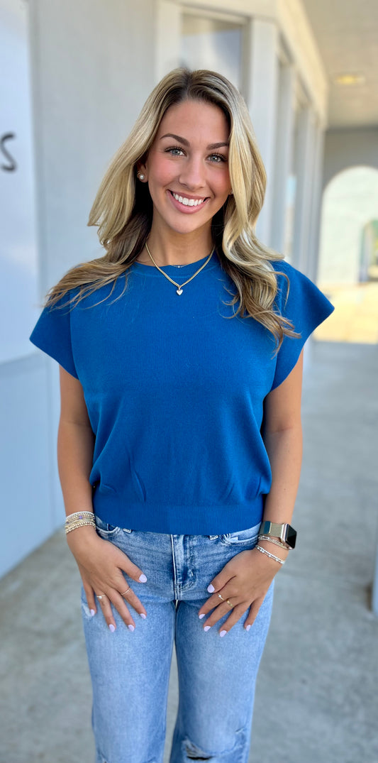 Round Neck Dolman Sleeve Sweater, Classic Blue