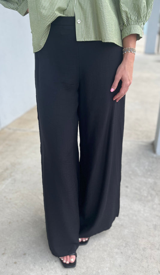 Black Wide Leg Pants With Side Slits