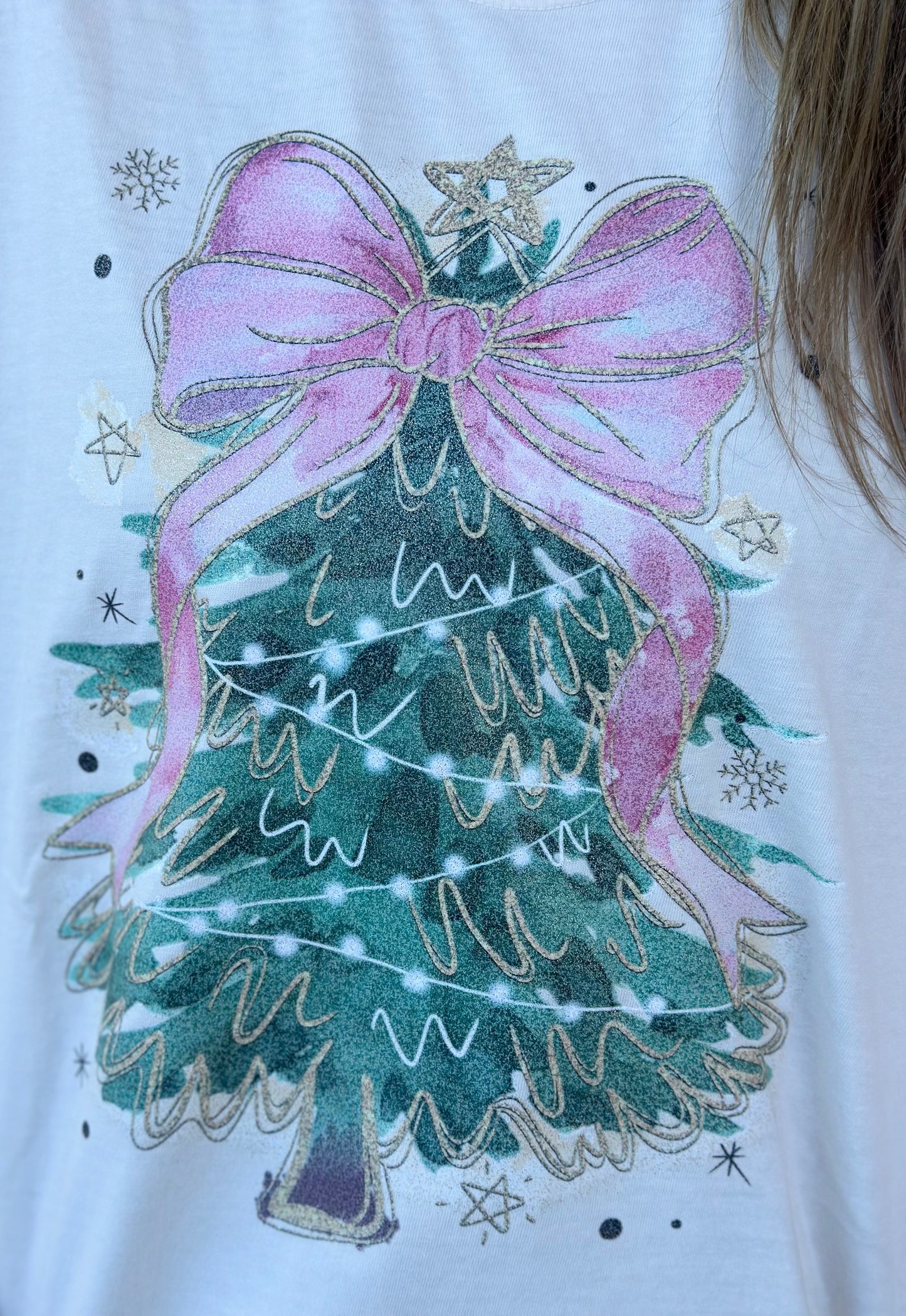 Glitter Bow Christmas Tree Tee