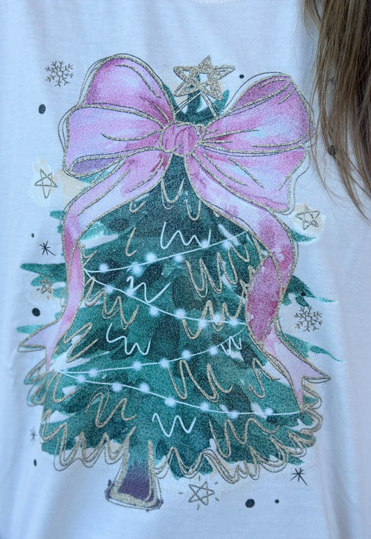 Glitter Bow Christmas Tree Tee