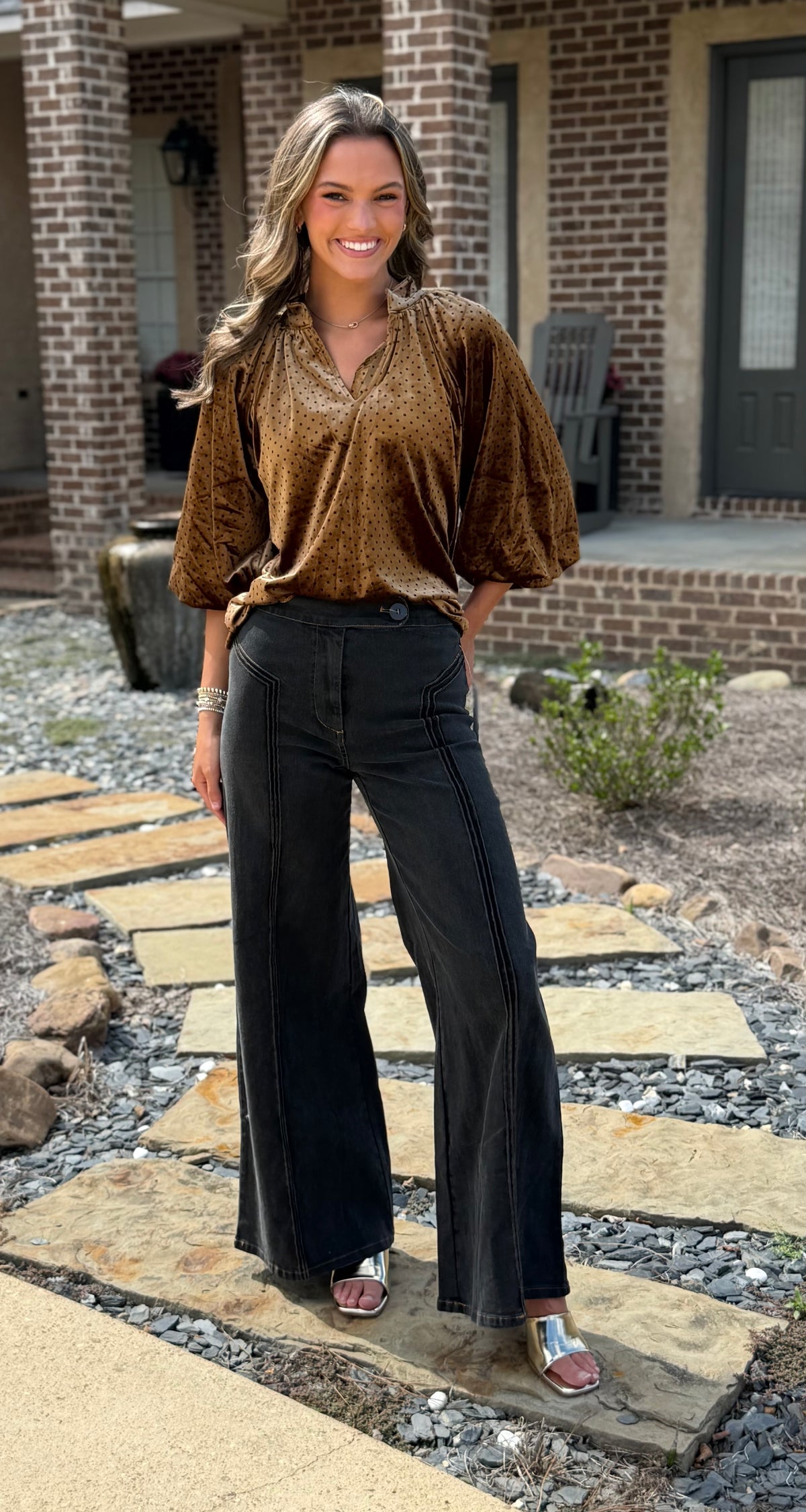 Cappuccino Polka Dot Balloon Sleeve Blouse
