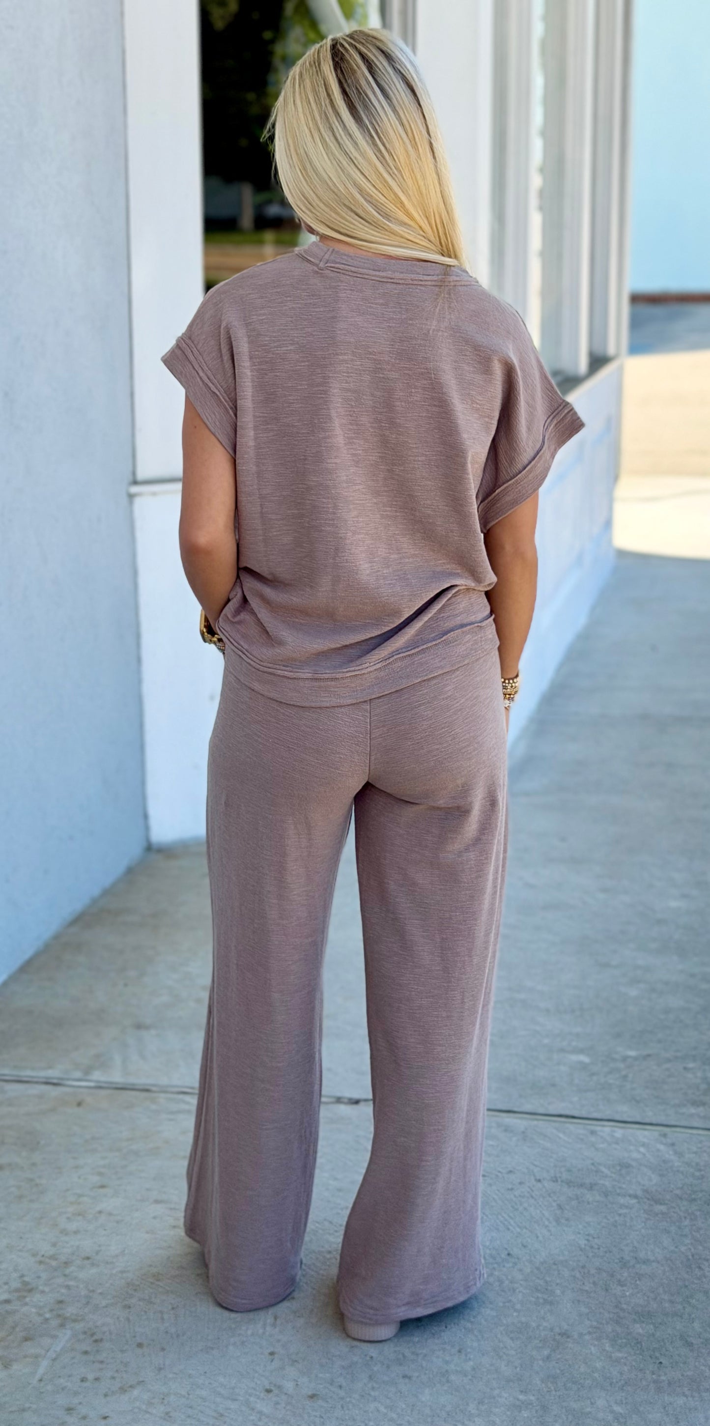 Cotton Short Sleeve Tee & Pants SET, Cocoa