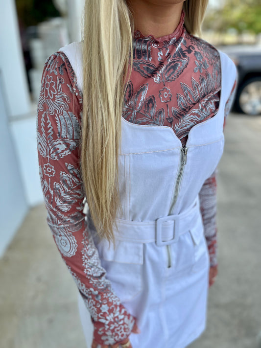 Dusty Rose Burnout Velvet Mock Neck Top