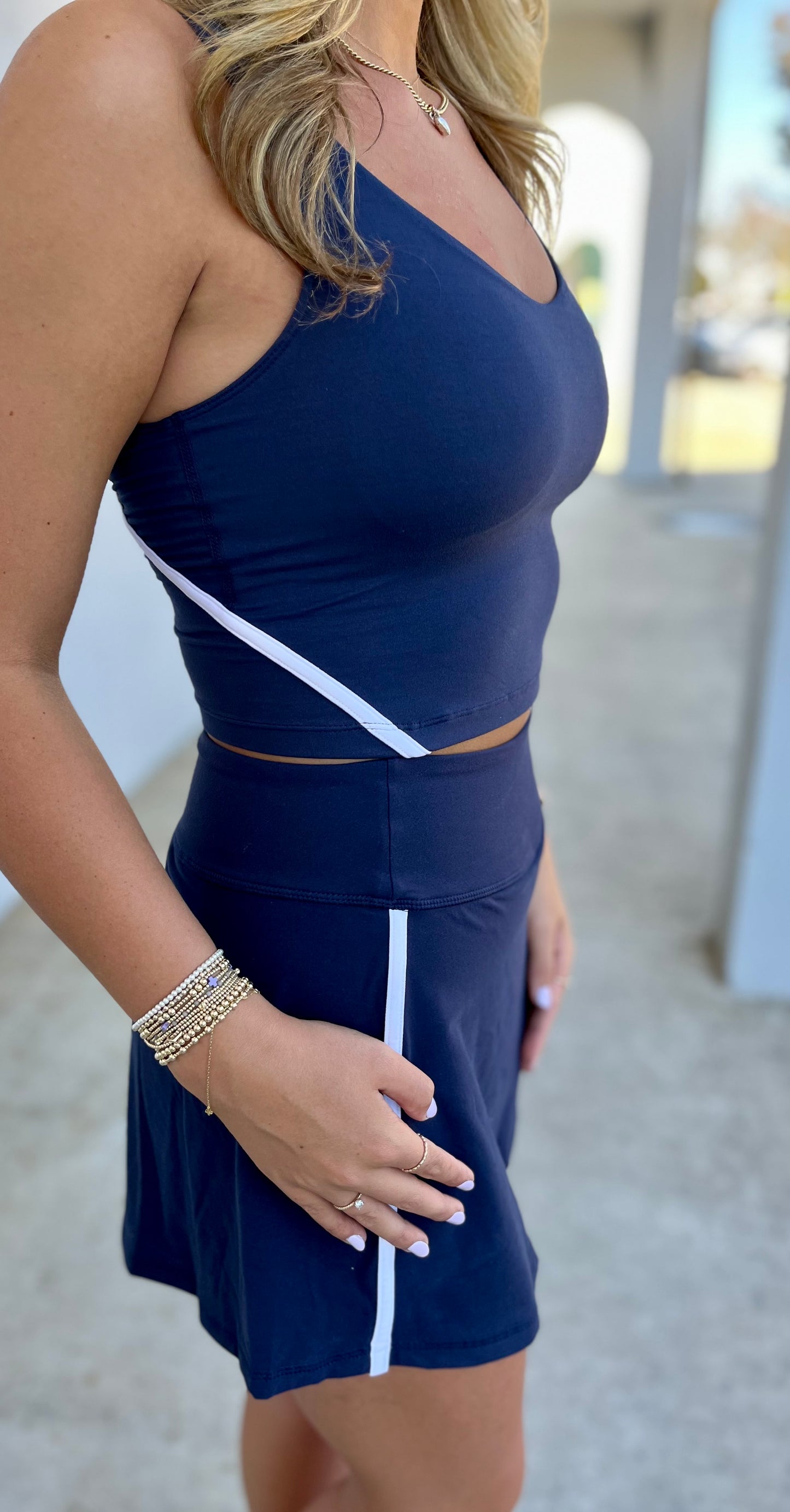Butter V Neck Tank Top , Navy/White
