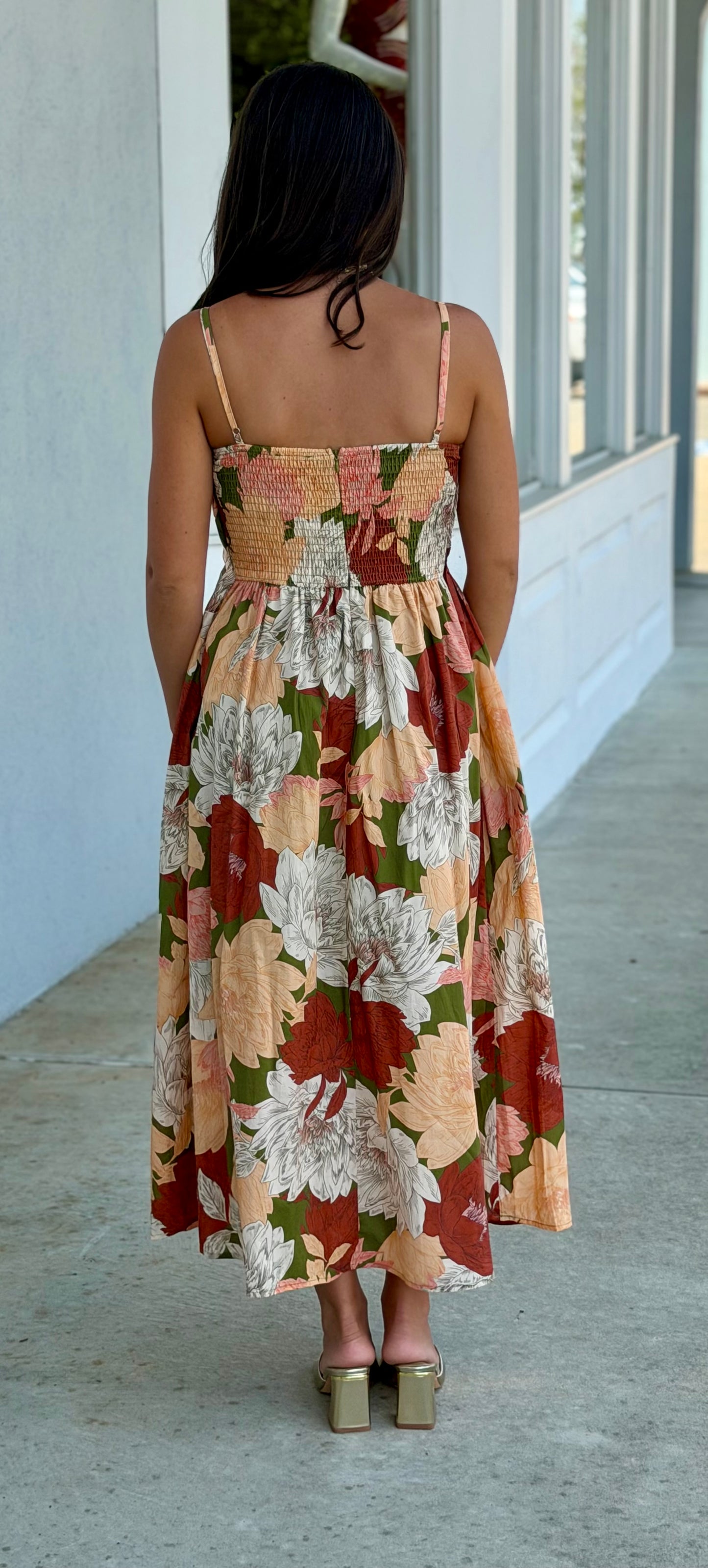 Olive Floral Maxi Tank Dress