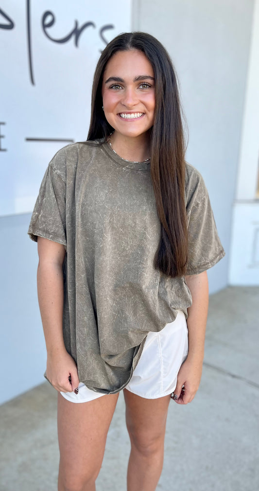 Crinkle Washed Cotton Oversized Top, Mocha