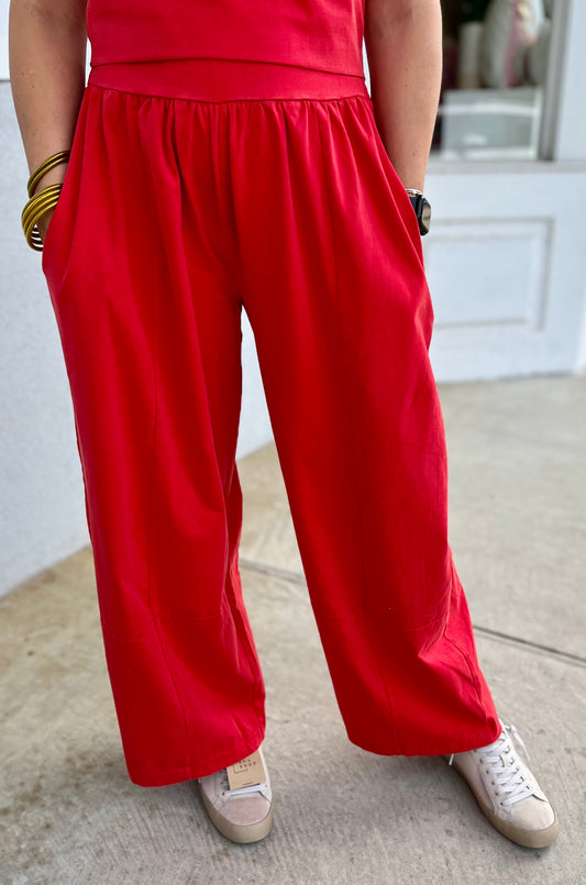 Red Mineral Washed Wide Leg Pant
