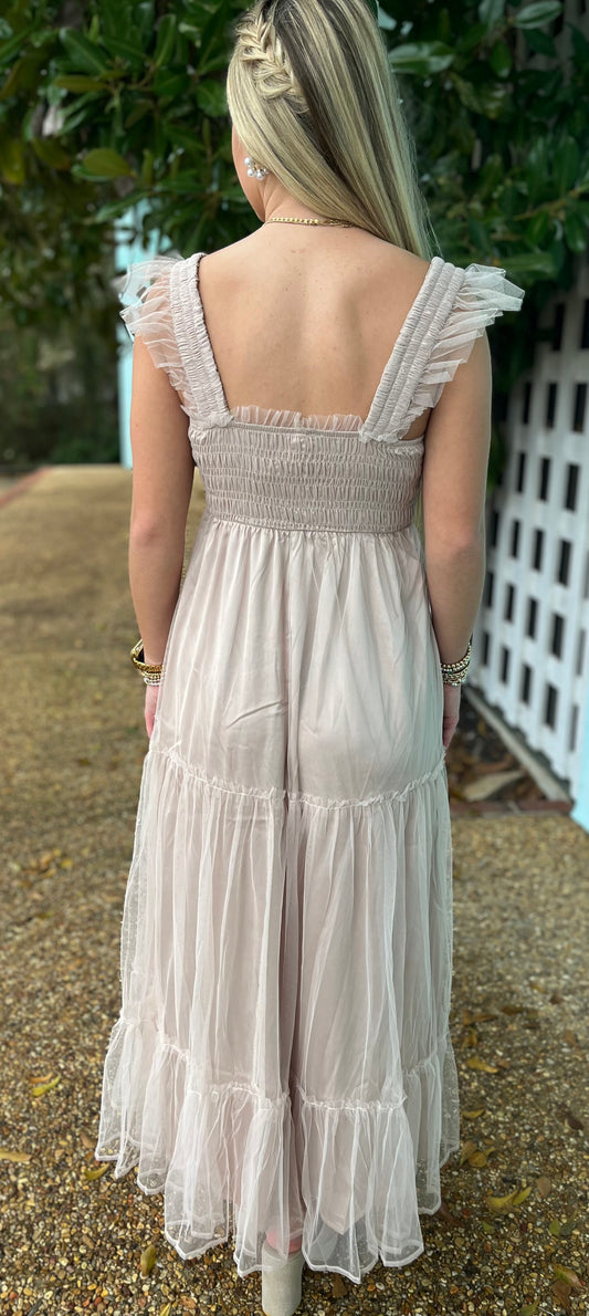 Champagne Tiered Midi Dress