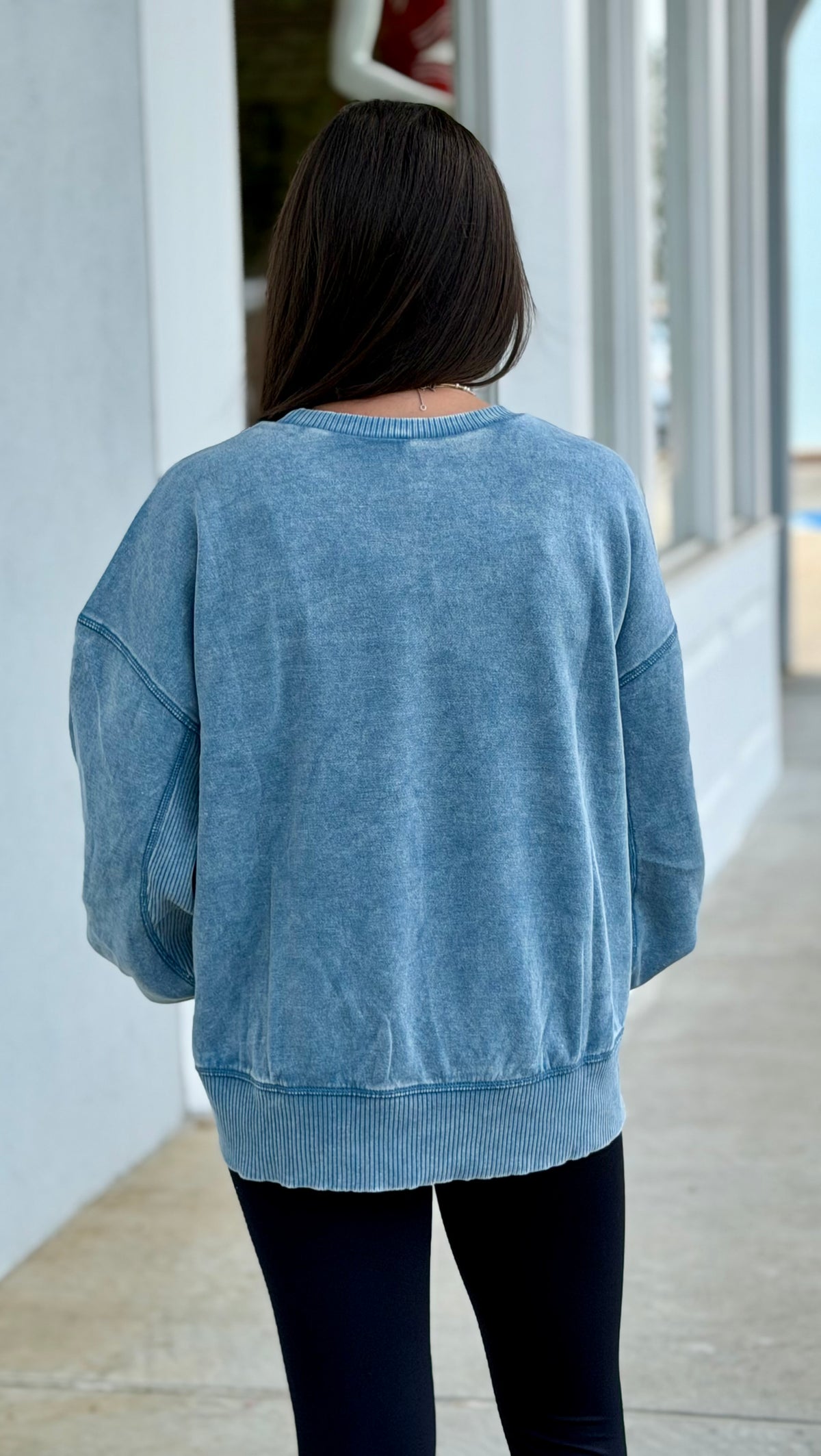 Acid Wash Fleece Pullover, Blue Grey