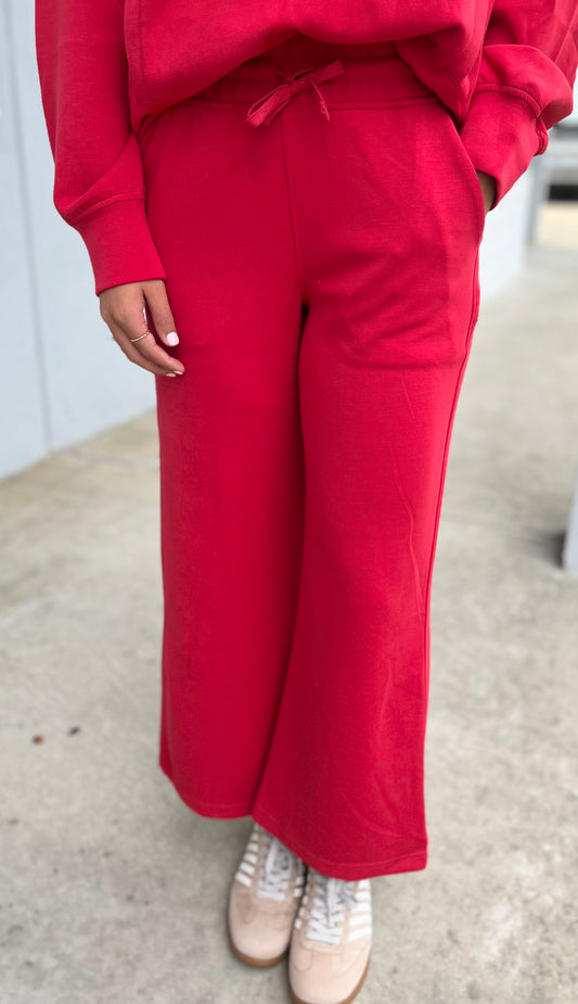 True Red Cropped Wide Pants
