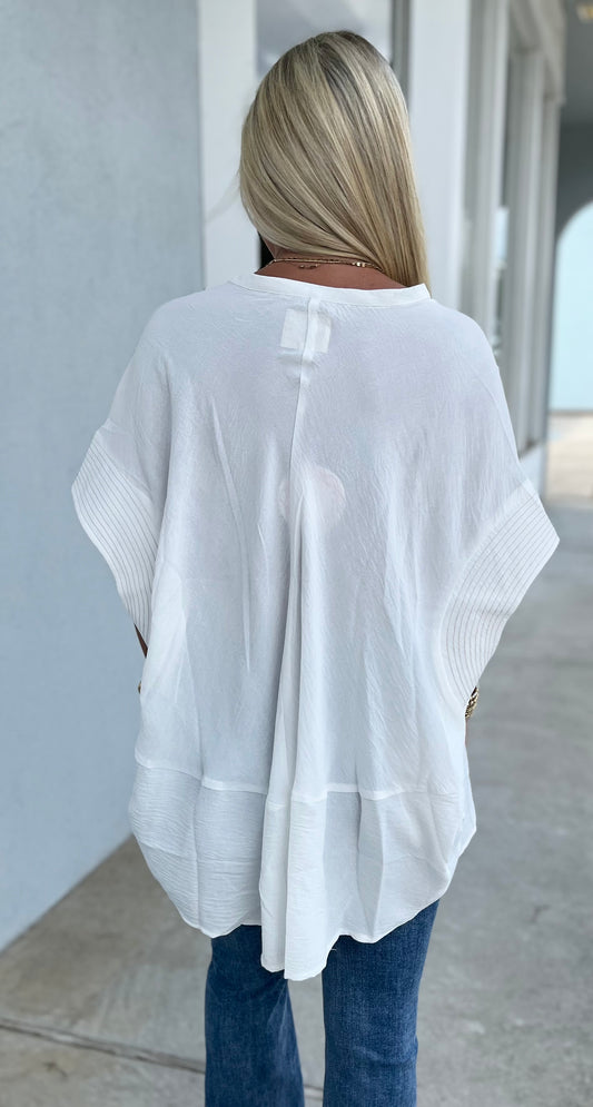 Relaxed Split Neck Boxy Top, White