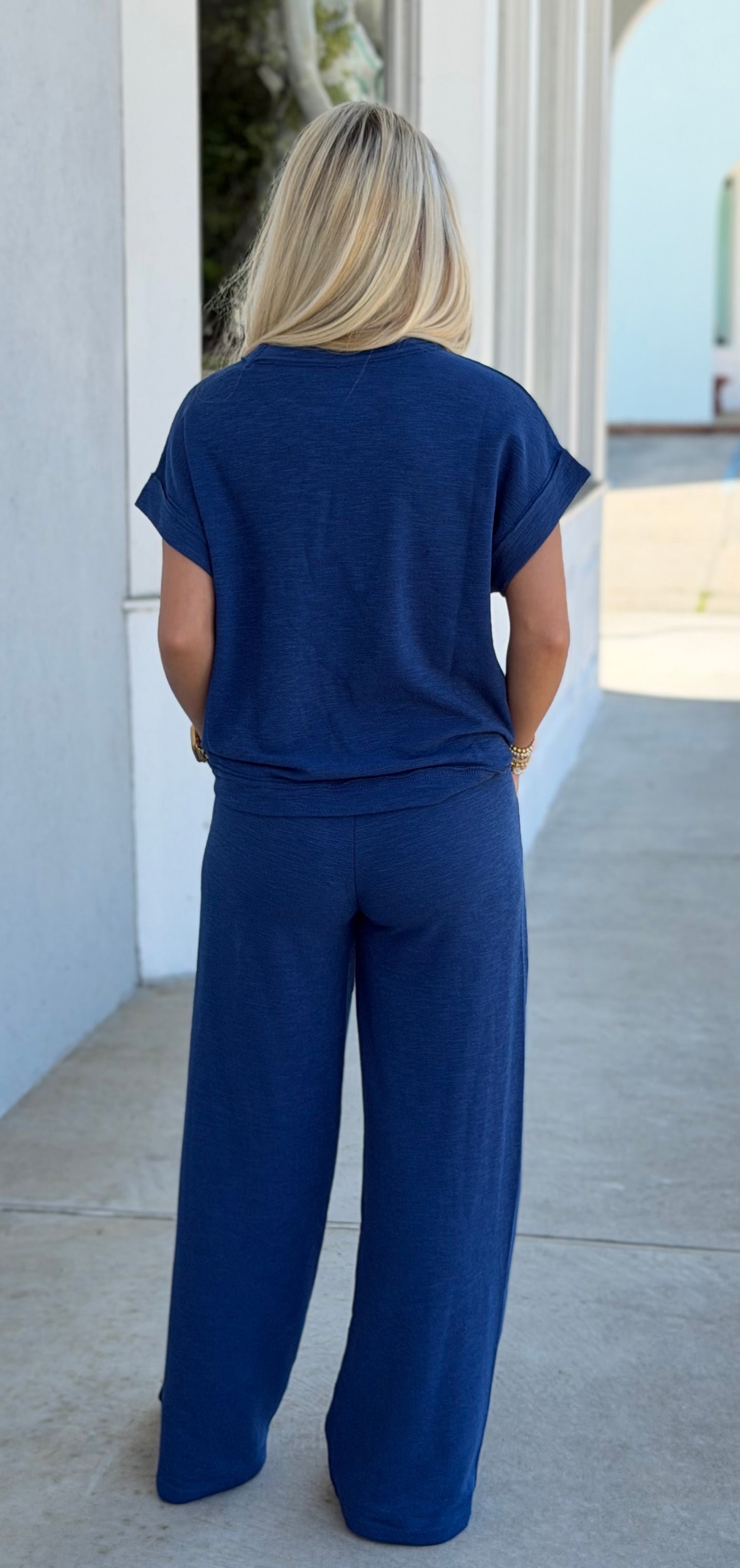 Cotton Short Sleeve Tee & Pants SET, Lt Navy