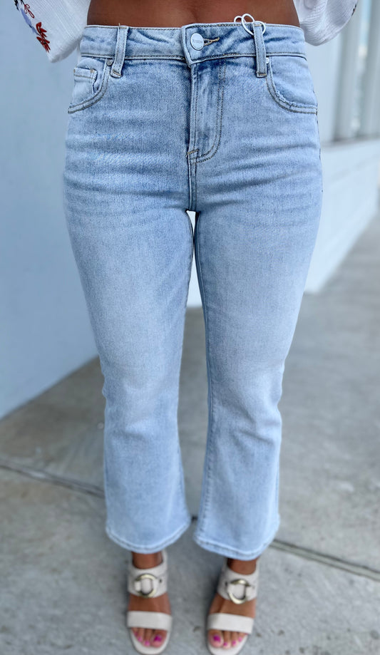 Light Mid Rise Crop Flare Jeans