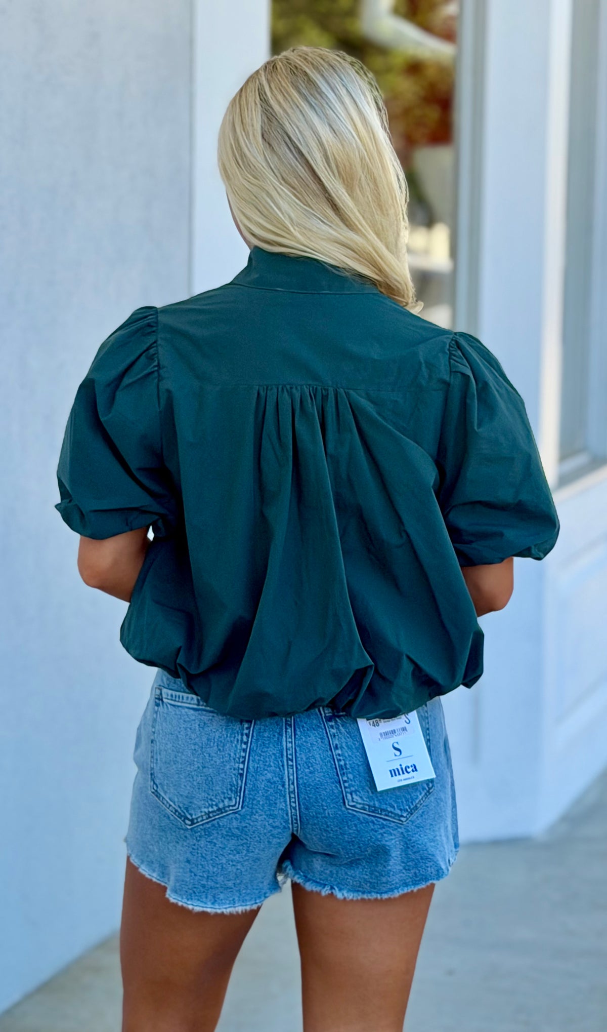 Hunter Green Button Down Bubble Top