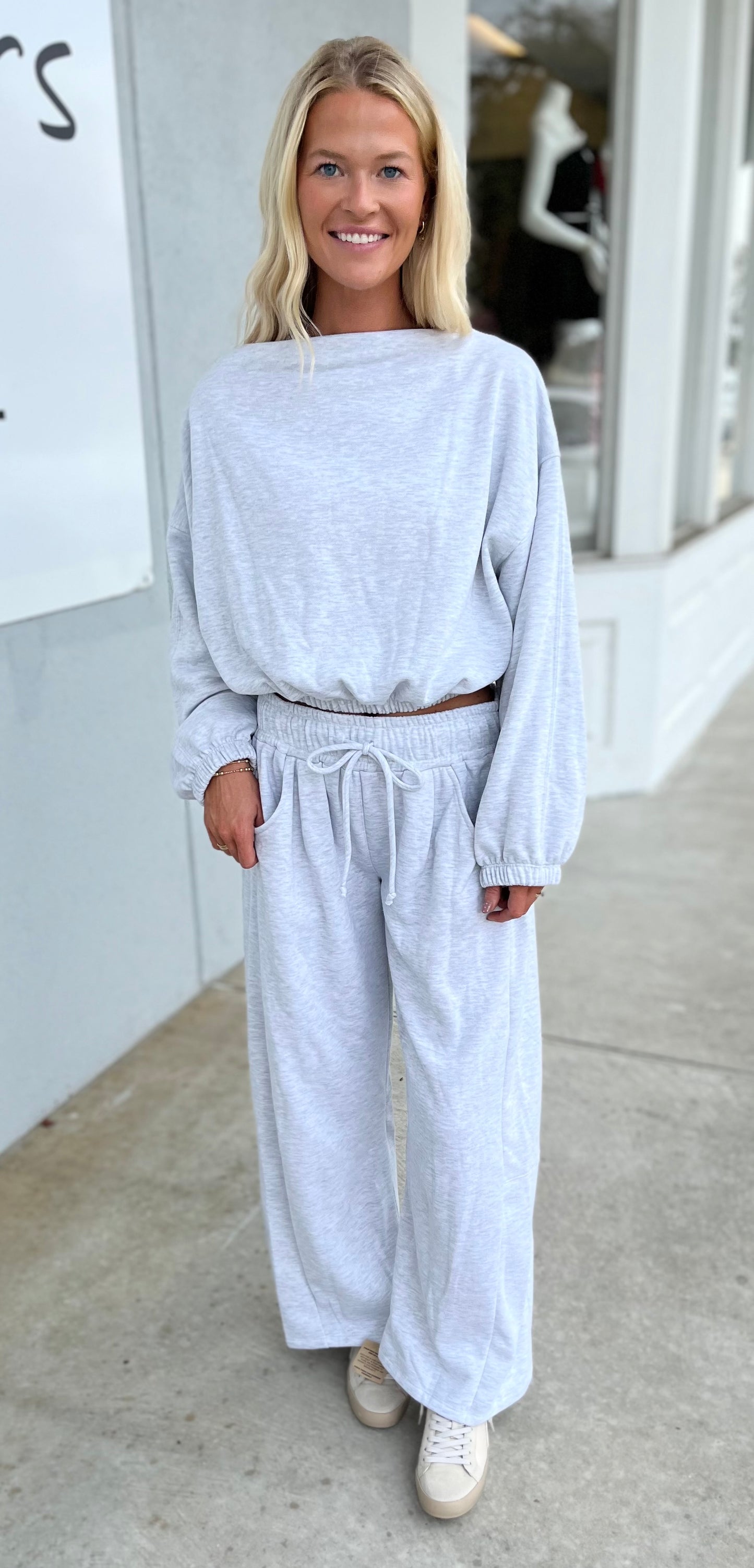Heather Grey Elastic Bottom Top