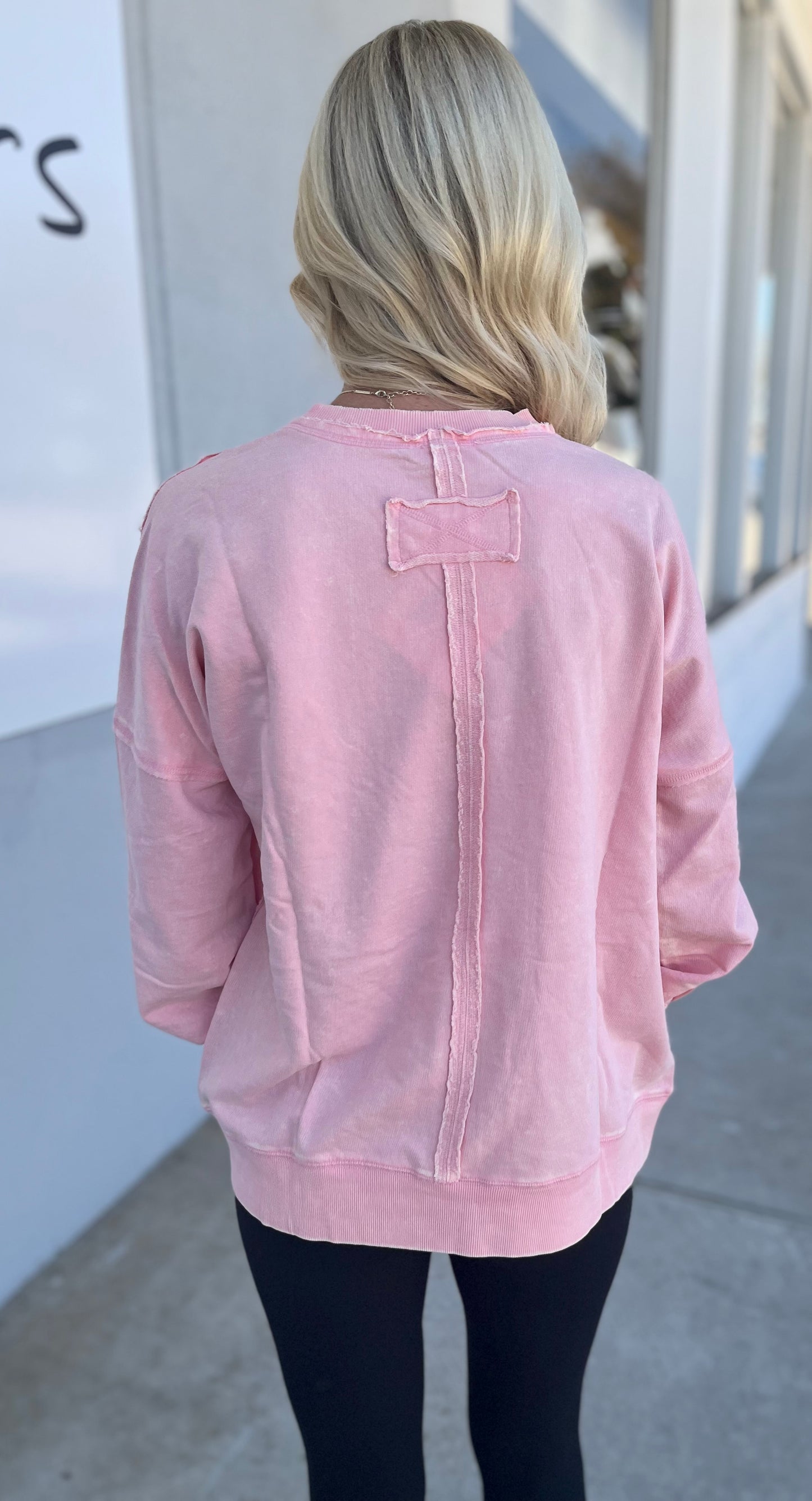 French Terry Acid Wash Front Pocket Pullover, Dk Pink