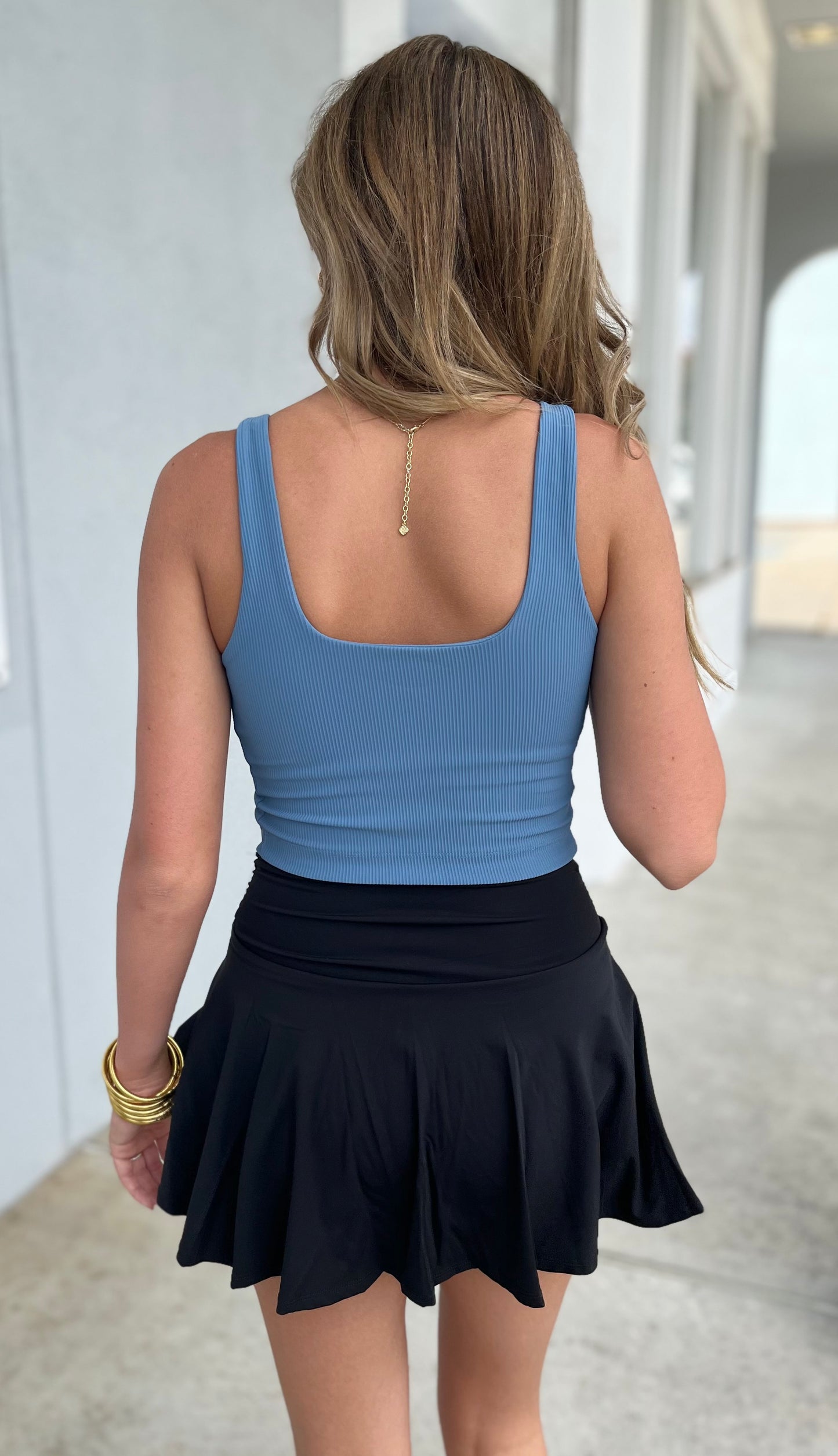 Square Neck Ribbed Crop Top , Blue