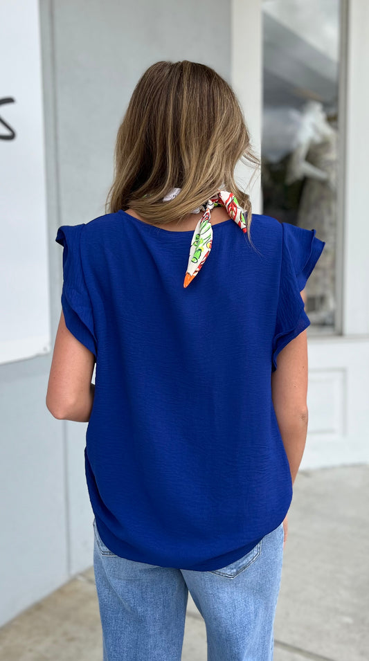 Ruffle Sleeve Top , Royal