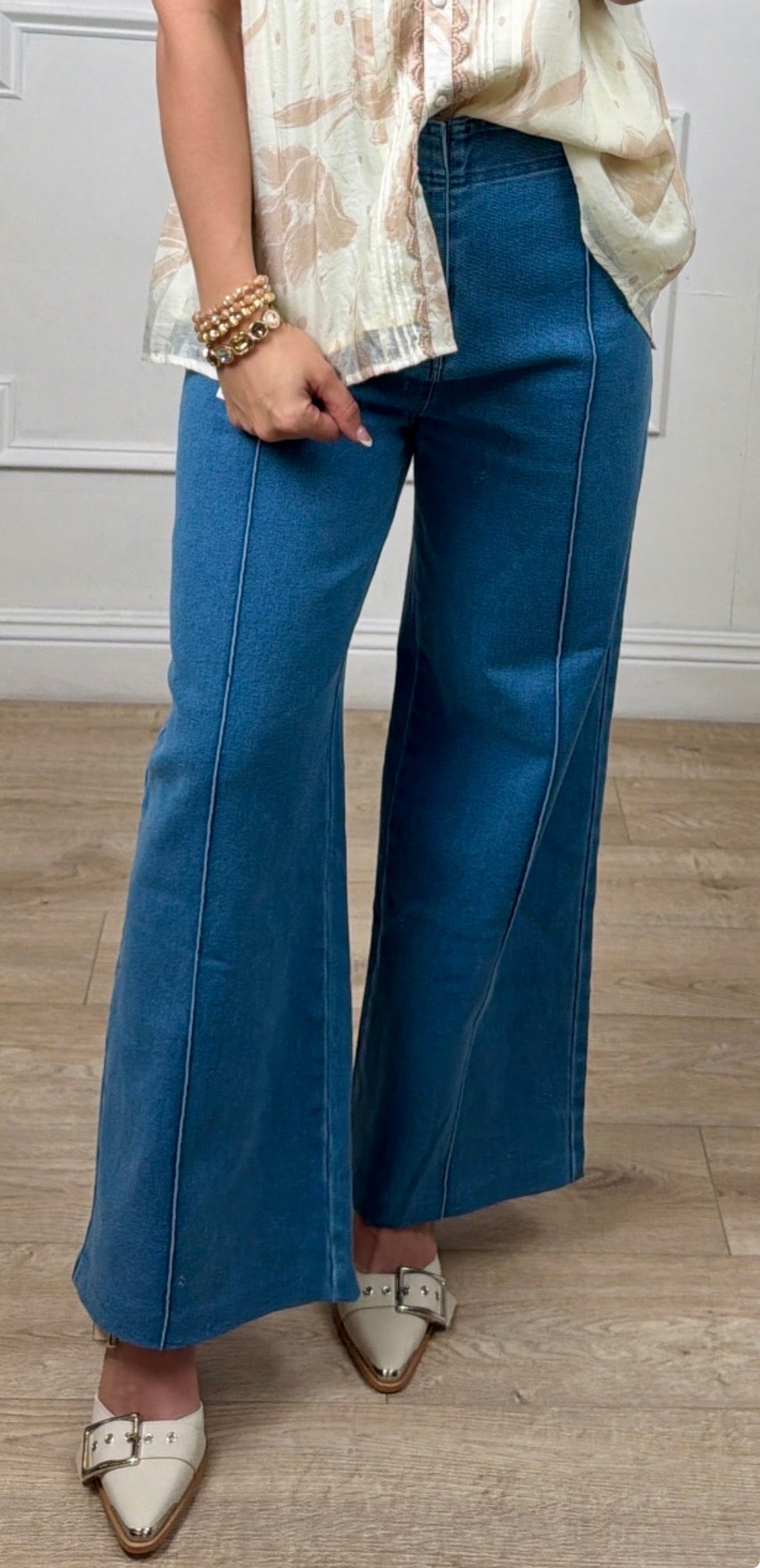High Rise Wide Leg Front Seam Jeans, Denim