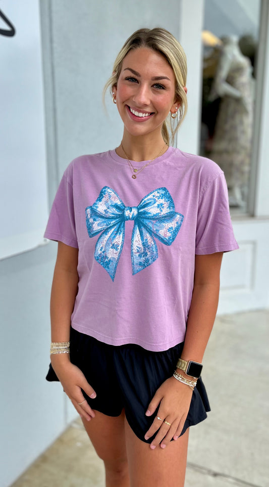 Lavender Ribbon Lace Bow Graphic Tee