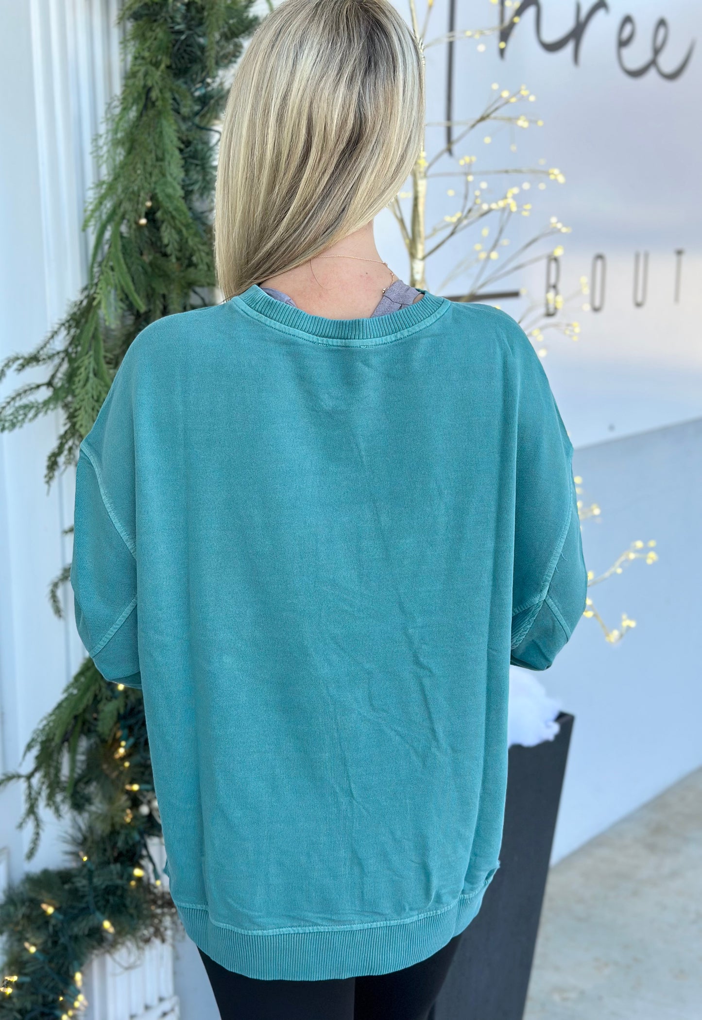 French Terry Wash Pullover, Teal