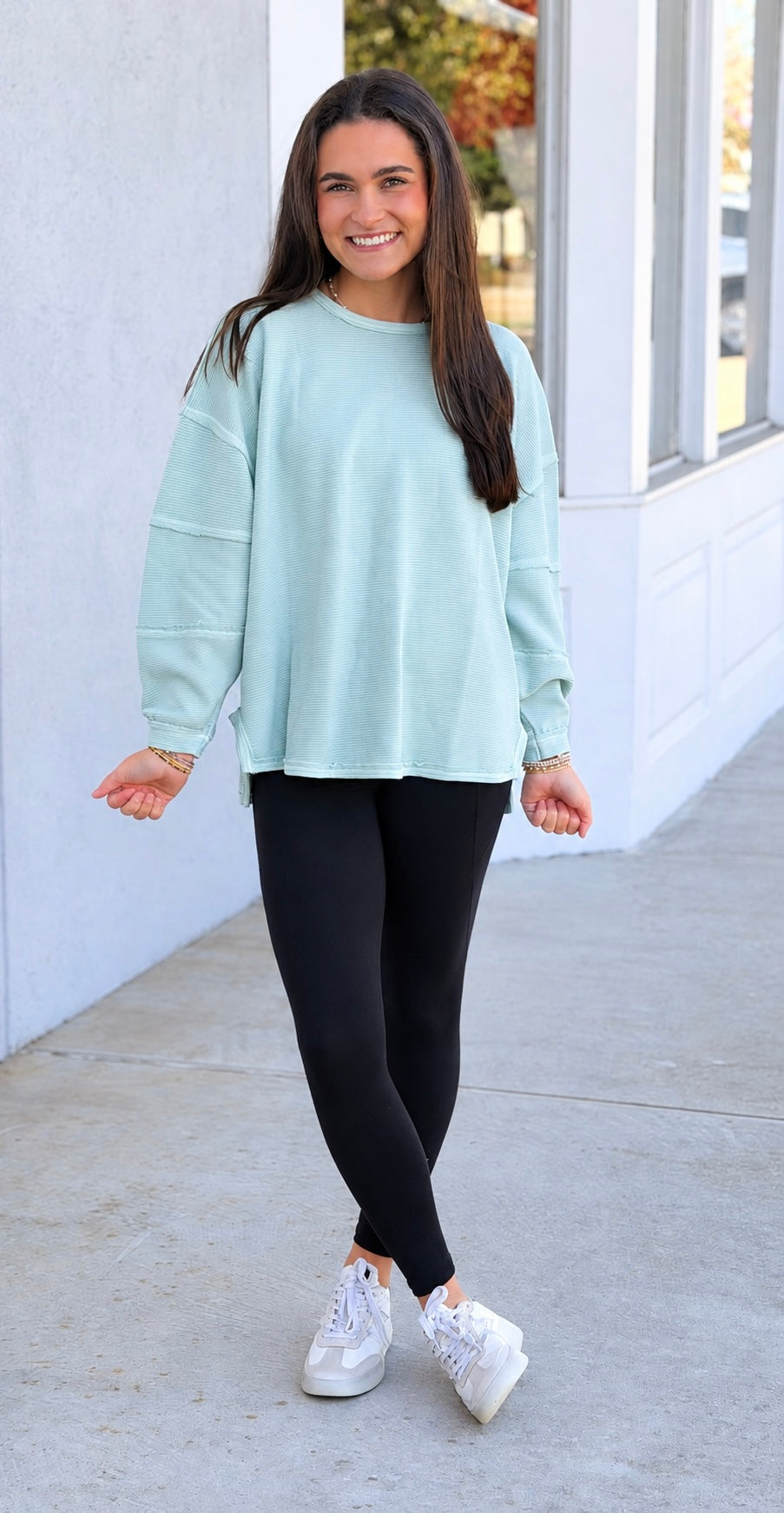 Exposed Seam Knit Top, Mint