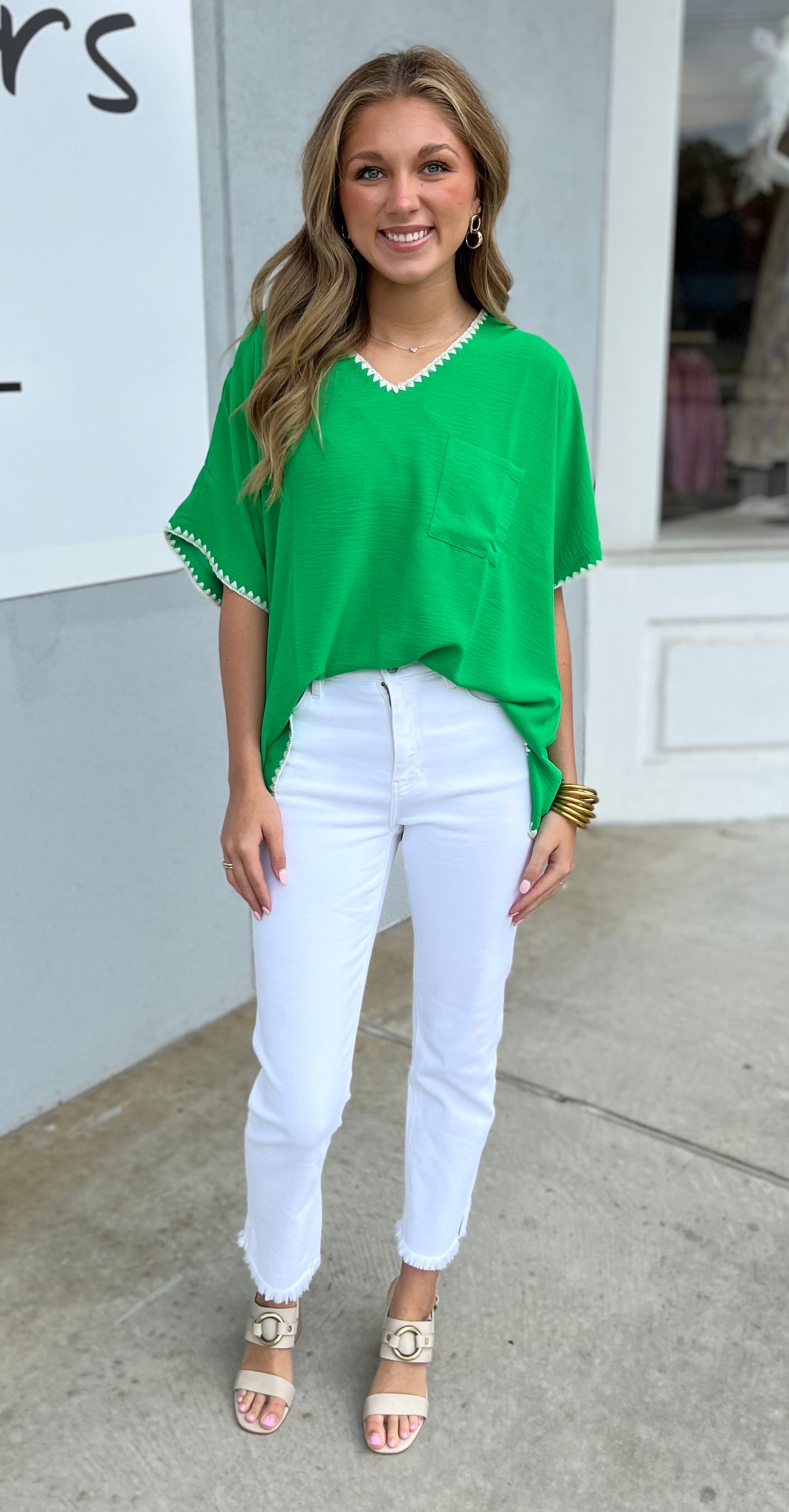 Stitched Loose Fit Top , Kelly Green