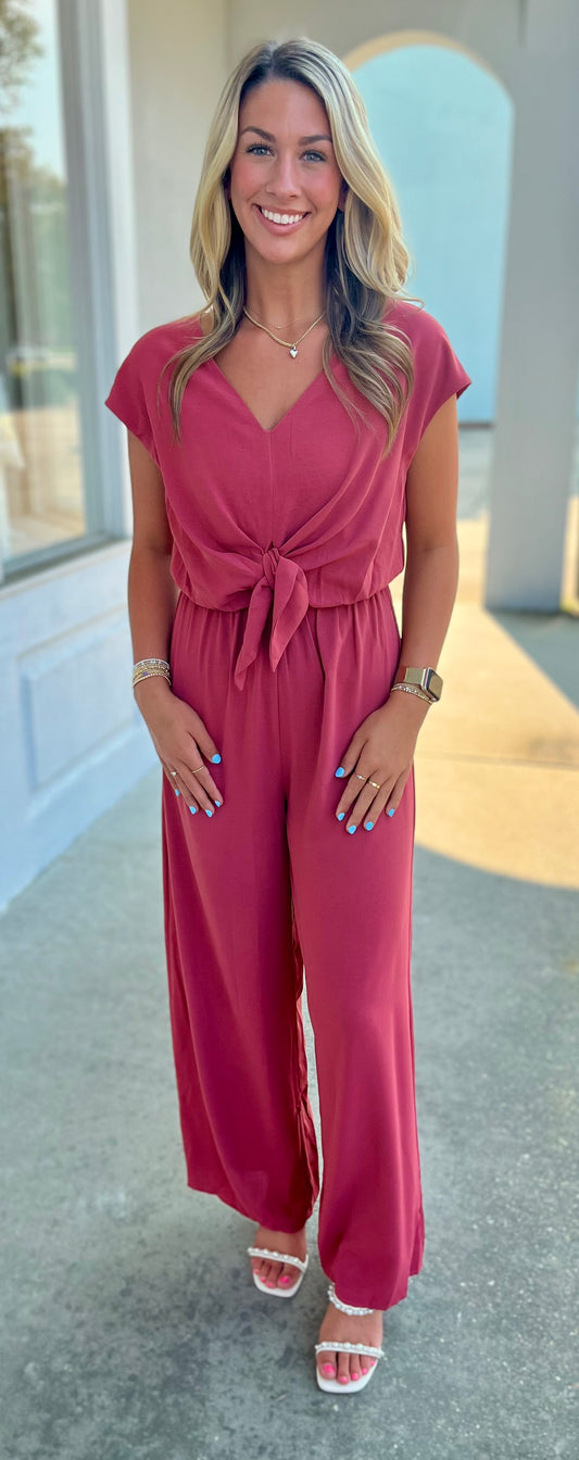 Mauve Front Tie Jumpsuit