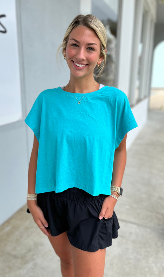 Turquoise Cotton Open Back Top