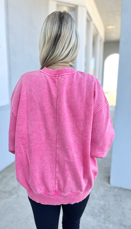 Acid Wash Fleece Pullover, Fuchsia