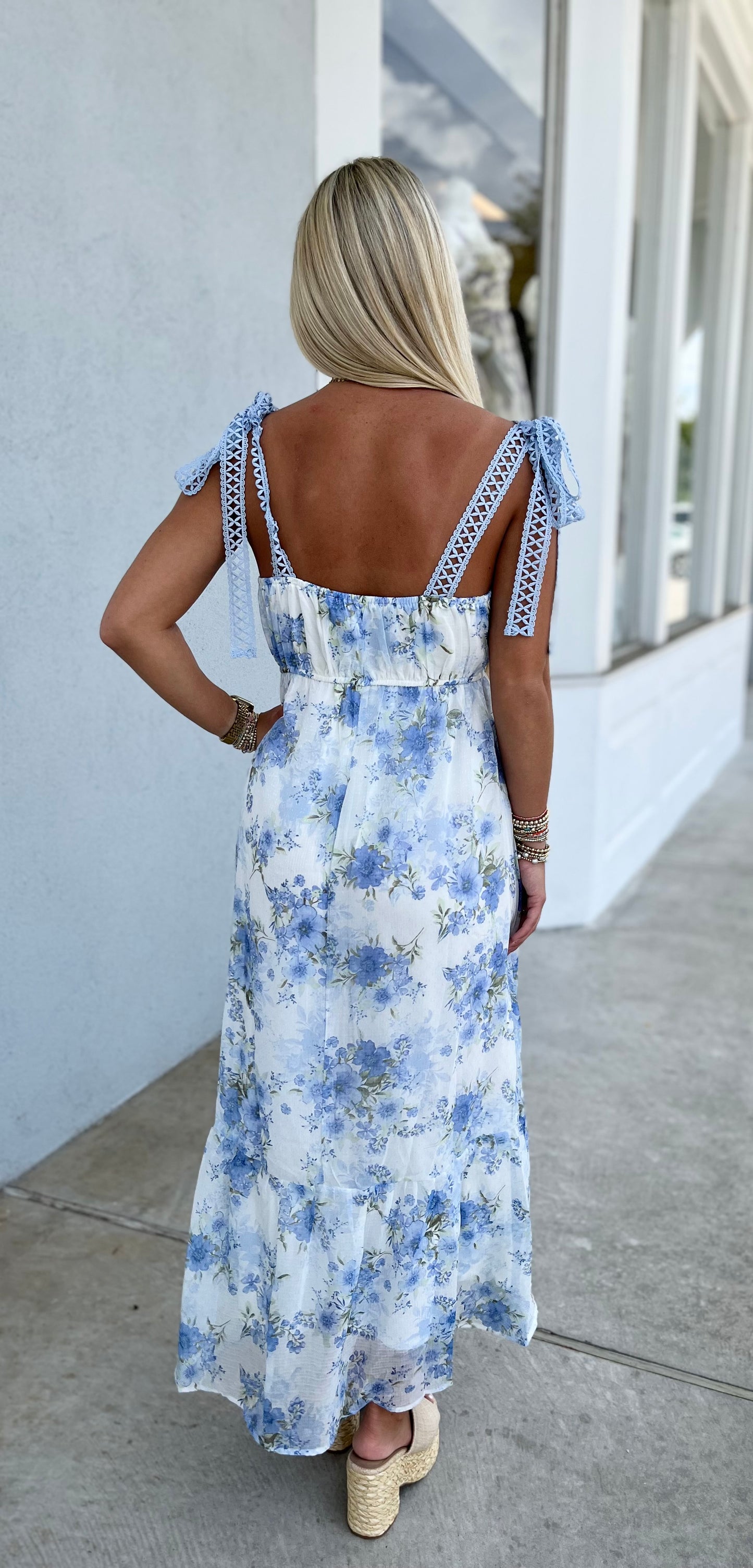 Front Tie Floral Gathered Waist Mini Dress, Blue