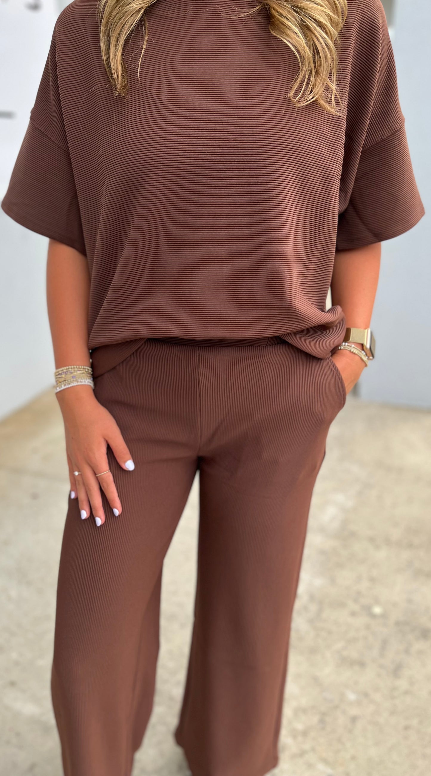 Ribbed Tee & Pants SET, Brown